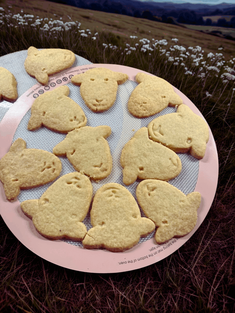 herdie Schafsk&ouml;pfe gebacken auf einer Wiese ..